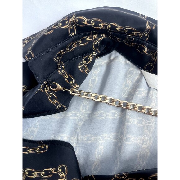 Phardi European Satin Black Button Down Blouse Chains Equestrian Formal Office 8 - Picture 2 of 12
